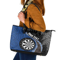 Personalised New Zealand Darts Leather Tote Bag Koru Tribal Tattoo and Silver Fern Maori Pattern Blue Color LT03 Blue - Polynesian Pride