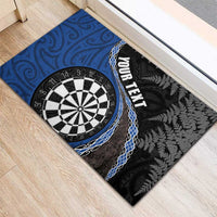 Personalised New Zealand Darts Rubber Doormat Koru Tribal Tattoo and Silver Fern Maori Pattern Blue Color LT03 - Polynesian Pride