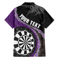 Personalised New Zealand Darts Family Matching Off Shoulder Short Dress and Hawaiian Shirt Koru Tribal Tattoo and Silver Fern Maori Pattern Purple Color LT03 - Polynesian Pride