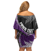 Personalised New Zealand Darts Family Matching Off Shoulder Short Dress and Hawaiian Shirt Koru Tribal Tattoo and Silver Fern Maori Pattern Purple Color LT03 - Polynesian Pride