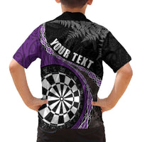 Personalised New Zealand Darts Family Matching Puletasi and Hawaiian Shirt Koru Tribal Tattoo and Silver Fern Maori Pattern Purple Color LT03 - Polynesian Pride