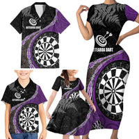 Personalised New Zealand Darts Family Matching Short Sleeve Bodycon Dress and Hawaiian Shirt Koru Tribal Tattoo and Silver Fern Maori Pattern Purple Color LT03 - Polynesian Pride