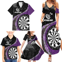 Personalised New Zealand Darts Family Matching Summer Maxi Dress and Hawaiian Shirt Koru Tribal Tattoo and Silver Fern Maori Pattern Purple Color LT03 - Polynesian Pride
