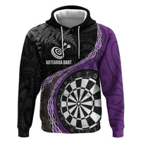 Personalised New Zealand Darts Hoodie Koru Tribal Tattoo and Silver Fern Maori Pattern Purple Color LT03 Pullover Hoodie Purple - Polynesian Pride