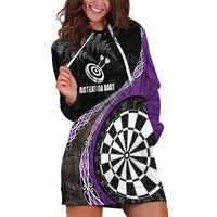 Personalised New Zealand Darts Hoodie Dress Koru Tribal Tattoo and Silver Fern Maori Pattern Purple Color LT03 Purple - Polynesian Pride