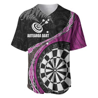 Personalised New Zealand Darts Baseball Jersey Koru Tribal Tattoo and Silver Fern Maori Pattern Pink Color LT03 Pink - Polynesian Pride