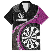 Personalised New Zealand Darts Family Matching Off Shoulder Short Dress and Hawaiian Shirt Koru Tribal Tattoo and Silver Fern Maori Pattern Pink Color LT03 Dad's Shirt - Short Sleeve Pink - Polynesian Pride