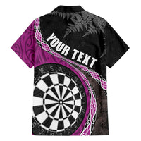 Personalised New Zealand Darts Family Matching Puletasi and Hawaiian Shirt Koru Tribal Tattoo and Silver Fern Maori Pattern Pink Color LT03 - Polynesian Pride