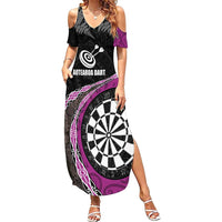 Personalised New Zealand Darts Family Matching Summer Maxi Dress and Hawaiian Shirt Koru Tribal Tattoo and Silver Fern Maori Pattern Pink Color LT03 Mom's Dress Pink - Polynesian Pride