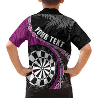 Personalised New Zealand Darts Kid Hawaiian Shirt Koru Tribal Tattoo and Silver Fern Maori Pattern Pink Color LT03 - Polynesian Pride
