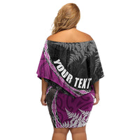 Personalised New Zealand Darts Off Shoulder Short Dress Koru Tribal Tattoo and Silver Fern Maori Pattern Pink Color