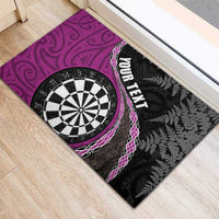 Personalised New Zealand Darts Rubber Doormat Koru Tribal Tattoo and Silver Fern Maori Pattern Pink Color LT03 - Polynesian Pride