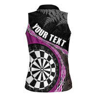 Personalised New Zealand Darts Women Sleeveless Polo Shirt Koru Tribal Tattoo and Silver Fern Maori Pattern Pink Color