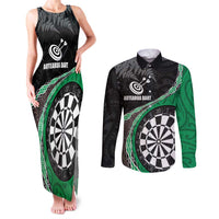Personalised New Zealand Darts Couples Matching Tank Maxi Dress and Long Sleeve Button Shirt Koru Tribal Tattoo and Silver Fern Maori Pattern Green Color LT03 Green - Polynesian Pride