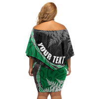 Personalised New Zealand Darts Family Matching Off Shoulder Short Dress and Hawaiian Shirt Koru Tribal Tattoo and Silver Fern Maori Pattern Green Color LT03 - Polynesian Pride