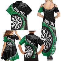 Personalised New Zealand Darts Family Matching Summer Maxi Dress and Hawaiian Shirt Koru Tribal Tattoo and Silver Fern Maori Pattern Green Color LT03 - Polynesian Pride