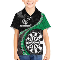 Personalised New Zealand Darts Family Matching Summer Maxi Dress and Hawaiian Shirt Koru Tribal Tattoo and Silver Fern Maori Pattern Green Color LT03 Son's Shirt Green - Polynesian Pride