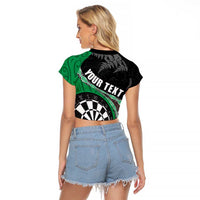 Personalised New Zealand Darts Raglan Cropped T Shirt Koru Tribal Tattoo and Silver Fern Maori Pattern Green Color LT03 - Polynesian Pride