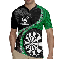 Personalised New Zealand Darts Rugby Jersey Koru Tribal Tattoo and Silver Fern Maori Pattern Green Color