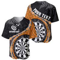 Personalised New Zealand Darts Baseball Jersey Koru Tribal Tattoo and Silver Fern Maori Pattern Orange Color LT03 - Polynesian Pride