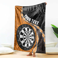 Personalised New Zealand Darts Blanket Koru Tribal Tattoo and Silver Fern Maori Pattern Orange Color