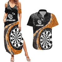 Personalised New Zealand Darts Couples Matching Summer Maxi Dress and Hawaiian Shirt Koru Tribal Tattoo and Silver Fern Maori Pattern Orange Color LT03 Orange - Polynesian Pride