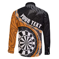 Personalised New Zealand Darts Family Matching Puletasi and Hawaiian Shirt Koru Tribal Tattoo and Silver Fern Maori Pattern Orange Color LT03 - Polynesian Pride