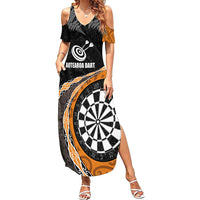 Personalised New Zealand Darts Family Matching Summer Maxi Dress and Hawaiian Shirt Koru Tribal Tattoo and Silver Fern Maori Pattern Orange Color LT03 Mom's Dress Orange - Polynesian Pride