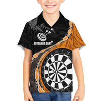 Personalised New Zealand Darts Family Matching Summer Maxi Dress and Hawaiian Shirt Koru Tribal Tattoo and Silver Fern Maori Pattern Orange Color LT03 Son's Shirt Orange - Polynesian Pride