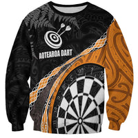 Personalised New Zealand Darts Sweatshirt Koru Tribal Tattoo and Silver Fern Maori Pattern Orange Color LT03 Unisex Orange - Polynesian Pride