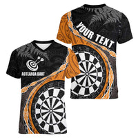 Personalised New Zealand Darts Women V-Neck T-Shirt Koru Tribal Tattoo and Silver Fern Maori Pattern Orange Color LT03 - Polynesian Pride