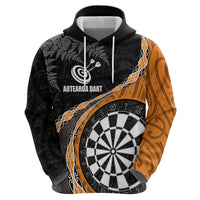 Personalised New Zealand Darts Zip Hoodie Koru Tribal Tattoo and Silver Fern Maori Pattern Orange Color