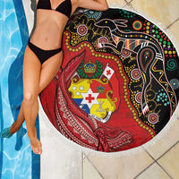 Tonga Ngatu and Australia Together Beach Blanket Polynesian Humpback Whale and Aboriginal Kangaroo