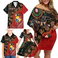 Tonga Ngatu and Australia Together Family Matching Off Shoulder Short Dress and Hawaiian Shirt Polynesian Humpback Whale and Aboriginal Kangaroo