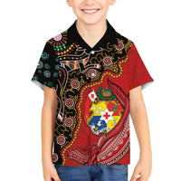 Tonga Ngatu and Australia Together Family Matching Off Shoulder Short Dress and Hawaiian Shirt Polynesian Humpback Whale and Aboriginal Kangaroo