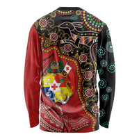 Tonga Ngatu and Australia Together Long Sleeve Shirt Polynesian Humpback Whale and Aboriginal Kangaroo
