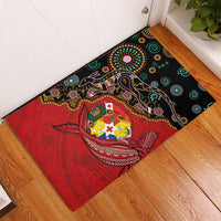 Tonga Ngatu and Australia Together Rubber Doormat Polynesian Humpback Whale and Aboriginal Kangaroo