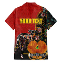 Personalised Papua New Guinea and Australia Together Family Matching Off The Shoulder Long Sleeve Dress and Hawaiian Shirt Bird-of-paradise and Kangaroo with Aboriginal Pattern