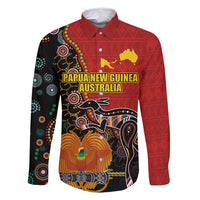 Personalised Papua New Guinea and Australia Together Family Matching Off Shoulder Maxi Dress and Hawaiian Shirt Bird-of-paradise and Kangaroo with Aboriginal Pattern