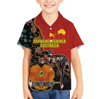 Personalised Papua New Guinea and Australia Together Kid Hawaiian Shirt Bird-of-paradise and Kangaroo with Aboriginal Pattern