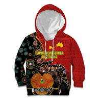 Personalised Papua New Guinea and Australia Together Kid Hoodie Bird-of-paradise and Kangaroo with Aboriginal Pattern