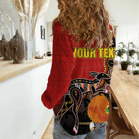 Personalised Papua New Guinea and Australia Together Women Casual Shirt Bird-of-paradise and Kangaroo with Aboriginal Pattern