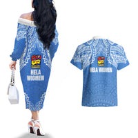 Hela Wigmen Rugby Couples Matching Off The Shoulder Long Sleeve Dress and Hawaiian Shirt Papua New Guinea Polynesian Tattoo LT03 - Polynesian Pride
