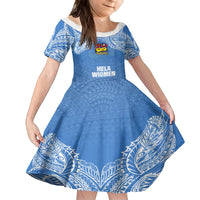 Hela Wigmen Rugby Family Matching Off Shoulder Long Sleeve Dress and Hawaiian Shirt Papua New Guinea Polynesian Tattoo LT03 Daughter's Dress Blue - Polynesian Pride