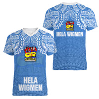 Hela Wigmen Rugby Women V Neck T Shirt Papua New Guinea Polynesian Tattoo LT03 - Polynesian Pride
