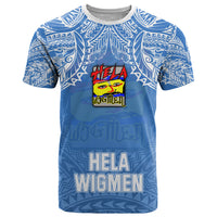 Custom Hela Wigmen Rugby T Shirt Papua New Guinea Polynesian Tattoo LT03 Blue - Polynesian Pride