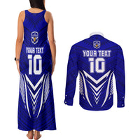 Custom Kimbe Cutters Rugby Couples Matching Tank Maxi Dress and Long Sleeve Button Shirts Papua New Guinea Polynesian Tattoo Blue Version LT03 - Polynesian Pride