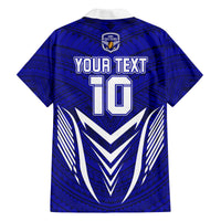 Custom Kimbe Cutters Rugby Family Matching Off Shoulder Long Sleeve Dress and Hawaiian Shirt Papua New Guinea Polynesian Tattoo Blue Version LT03 - Polynesian Pride