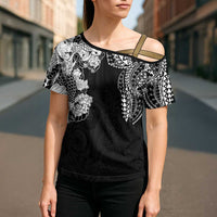 Japanese Irezumi and Hawaiian Polynesian Art Tattoo Cross Shoulder Shirt Black Color - Polynesian Pride