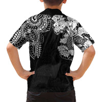 Japanese Irezumi and Hawaiian Polynesian Art Tattoo Family Matching Off Shoulder Short Dress and Hawaiian Shirt Black Color - Polynesian Pride